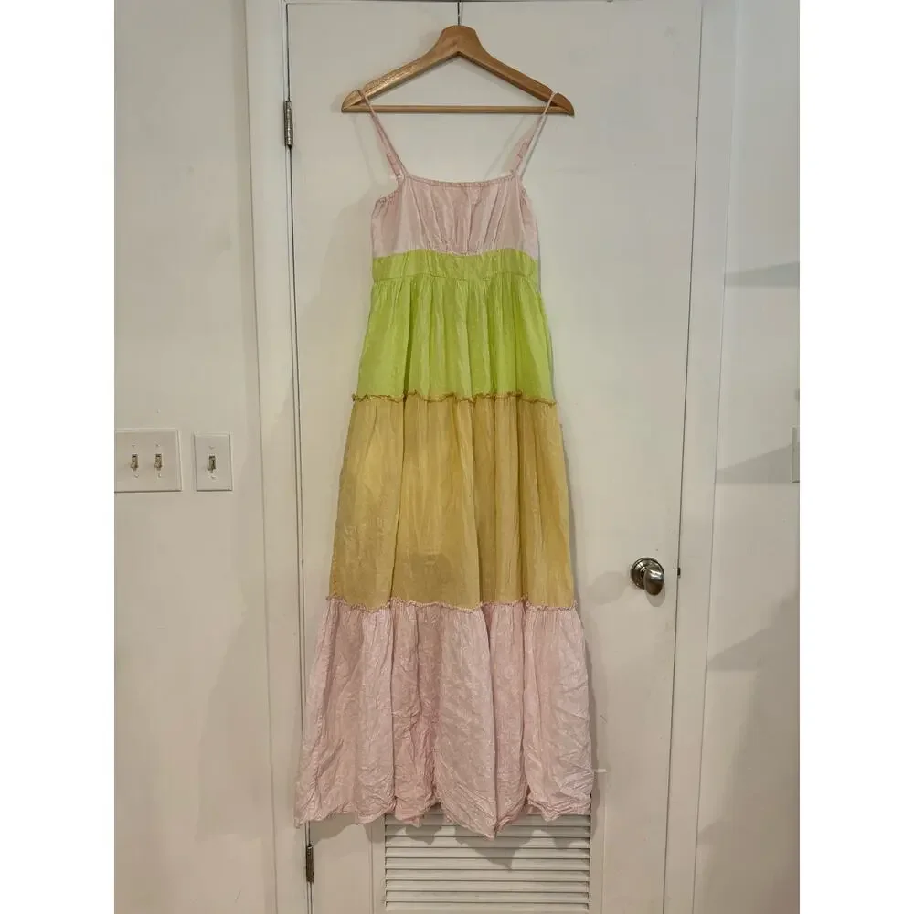 Ro's Garden Dress Anthropologie Tiered pastel floral 100% cotton maxi sun XS - Picture 1 of 13